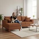 Sofá 3 Lugares Beny com Chaise Esquerdo Linho Terracota