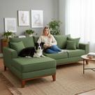 Sofá 3 Lugares Beny com Chaise Esquerdo Linho Verde Oliva Sofá 3 Lugares Beny com Chaise Esquerdo Linho Verde Oliva