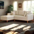 Sofá 3 Lugares Beny com Chaise Esquerdo material sintético Bege