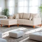 Sofá 3 Lugares Beny com Chaise Esquerdo Suede Bege