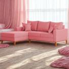 Sofá 3 Lugares Beny com Chaise Esquerdo Suede Rosa
