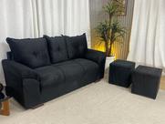 Sofá 3 Lugares Chile com Puff Alpoim Preto 601 Sofá 3 Lugares Chile com Puff Alpoim Preto 601