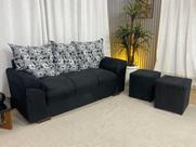 Sofá 3 Lugares Chile com Puff Alpoim Preto com Floral 601/37