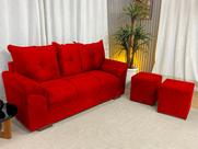 Sofá 3 Lugares Chile com Puff Alpoim Vermelho 608