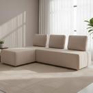 Sofá 3 Lugares com Chaise 222cm Rovier Veludo Bege Z32 - Mpozenato