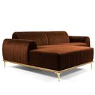 Sofá 3 Lugares com Chaise Base de Madeira Euro 245 cm Veludo Telha - Gran Belo