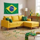 Sofá 3 Lugares Com Chaise Direita Suede Amarelo PentaCampeão Sala de Estar para Assistir Jogos Futebol Sofá 3 Lugares Com Chaise Direita Suede Amarelo PentaCampeão Sala de Estar para Assistir Jogos Futebol