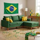 Sofá 3 Lugares Com Chaise Direita Suede Verde PentaCampeão Sala de Estar para Assistir Jogos Futebol Sofá 3 Lugares Com Chaise Direita Suede Verde PentaCampeão Sala de Estar para Assistir Jogos Futebol