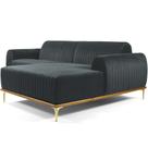 Sofá 3 Lugares com Chaise Direito Para Sala Molino 230 cm D02 Veludo Cinza D-317 - Lyam Decor