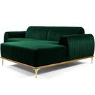 Sofá 3 Lugares com Chaise Direito Para Sala Molino 230 cm D02 Veludo Verde Musgo B-303 -Lyam Decor