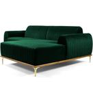 Sofá 3 Lugares com Chaise Direito Para Sala Molino 245 cm D02 Veludo Verde Musgo C-303 -Lyam Decor