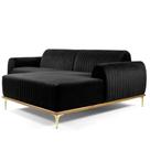 Sofá 3 Lugares com Chaise Esquerdo Base de Madeira Euro 230 cm Veludo Preto - Gran Belo