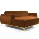 Sofá 3 Lugares com Chaise Esquerdo Para Sala Molino 230 cm D02 Veludo Telha B-262 -Lyam Decor