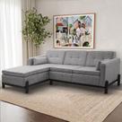 Sofá 3 Lugares com Chaise Lado Direito 212cm em Linho Tiê CabeCasa MadeiraOriginals Cinza