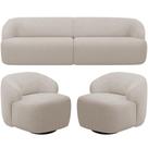 Sofá 3 Lugares Curvo Orgânico Com 02 Poltronas Living 220cm Barolo L06 Bouclê Bege