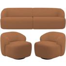 Sofá 3 Lugares Curvo Orgânico Com 02 Poltronas Living 220cm Barolo L06 Bouclê Terracota