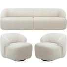 Sofá 3 Lugares Curvo Orgânico Com 02 Poltronas Living 250cm Barolo L06 Bouclê Off White