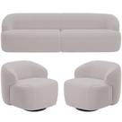 Sofá 3 Lugares Curvo Orgânico Com 02 Poltronas Living 250cm Barolo L06 Veludo Grafite