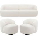 Sofá 3 Lugares Curvo Orgânico com 02 Poltronas Para Sala Living 220cm Barolo L06 Bouclê Branco - Lyam Decor