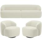 Sofá 3 Lugares Curvo Orgânico com 02 Poltronas Para Sala Living 220cm Barolo L06 Veludo Bege - Lyam Decor
