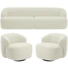 Sofá 3 Lugares Curvo Orgânico com 02 Poltronas Para Sala Living 220cm Barolo L06 Veludo Bege - Lyam Decor