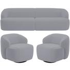Sofá 3 Lugares Curvo Orgânico com 02 Poltronas Para Sala Living 220cm Barolo L06 Veludo Cinza - Lyam Decor