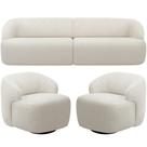 Sofá 3 Lugares Curvo Orgânico com 02 Poltronas Para Sala Living 250cm Barolo L06 Bouclê Off White - Lyam Decor