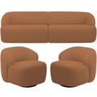Sofá 3 Lugares Curvo Orgânico com 02 Poltronas Para Sala Living 250cm Barolo L06 Bouclê Terracota - Lyam Decor