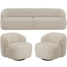 Sofá 3 Lugares Curvo Orgânico com 02 Poltronas Para Sala Living 250cm Barolo L06 Linho Bege Escuro - Lyam Decor