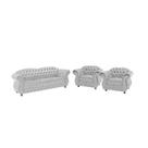 Sofá 3 Lugares + Dois Poltronas Chesterfield Merlo- Veludo Cinza Prata / decoração, sala, recepção, barbearia