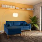 Sofá 3 Lugares Falcone Com Chaise Esquerdo Linho Azul Marinho