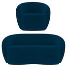 Sofá 3 Lugares Living 180cm e 1 Poltrona Giratória Garbin K04 Veludo Azul Marinho - Mpozenato
