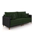 Sofá 3 Lugares Living 192cm Pé Madeira Valença Pto/Veludo Verde K01 - D'Rossi