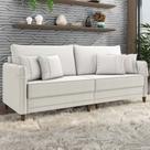 Sofá 3 Lugares Living 192cm Pé Madeira Zoe Boucle Bege Z08 - Mpozenato