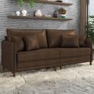 Sofá 3 Lugares Living 192cm Pé Madeira Zoe Sintético Marrom Z08 - Mpozenato