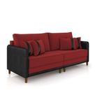 Sofá 3 Lugares Living 212cm Pé Madeira Valença Pto/veludo K01 - D'rossi Cor Vermelho