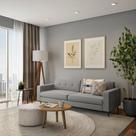 Sofá 3 Lugares Lyon Pé Palito Linho Cotton Cinza 210 cm