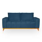 Sofá 3 Lugares Memphis Ultra Conforto em Madeira Maciça e Suede Azul - LH Decor