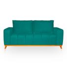 Sofá 3 Lugares Memphis Ultra Conforto em Madeira Maciça e Suede Azul Turquesa - LH Decor