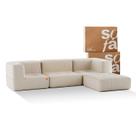 Sofá 3 lugares Modular com Apoio Puff Sofá na Caixa em Boucle com 4 Módulos 2,58m 2 Braços
