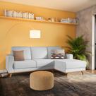 Sofá 3 Lugares Muna com Chaise Direito Veludo Cinza Sofá 3 Lugares Muna com Chaise Direito Veludo Cinza