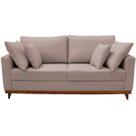 Sofá 3 Lugares Noruega Base de Madeira Linho Café