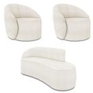 Sofá 3 Lugares Orgânico 180cm Morgan E 2 Poltronas Lua Bouclê Off White D03 - D'rossi Sofá 3 Lugares Orgânico 180cm Morgan E 2 Poltronas Lua Bouclê Off White D03 - D'rossi