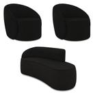 Sofá 3 Lugares Orgânico 180cm Morgan E 2 Poltronas Lua Suede Preto D03 - D'rossi