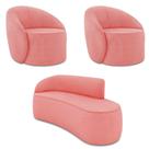 Sofá 3 Lugares Orgânico 180cm Morgan E 2 Poltronas Lua Suede Rosê D03 - D'rossi