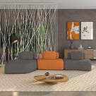 Sofá 3 Lugares Orgânico Com Chaise E 2 Módulos Berlim Bouclê Grafite-caramelo K01 - D'rossi