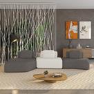 Sofá 3 Lugares Orgânico com Chaise e 2 Módulos Berlim Bouclê Grafite/Off White K01 - D Rossi