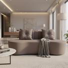 Sofá 3 Lugares Orgânico Curvo Madrid 180cm Suede Capuccino