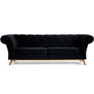 Sofá 3 Lugares Para Sala de Estar Império 230 cm D02 Veludo Preto C-300 - Lyam Decor