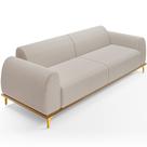 Sofá 3 Lugares Para Sala de Estar Kiev 210cm D02 Base Castanho Pés D'ouro Bouclê Creme C-54 - Lyam Decor